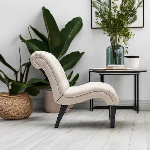 Yongqiang Black Faux Leather Accent Chair Modern Button Tufted Upholstered Armless Chair for Bedroom Living Room with Wood Legs