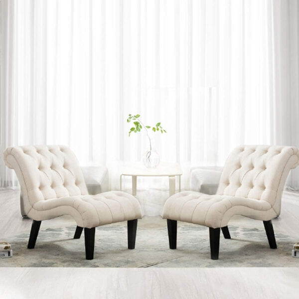 Yongqiang Black Faux Leather Accent Chair Modern Button Tufted Upholstered Armless Chair for Bedroom Living Room with Wood Legs