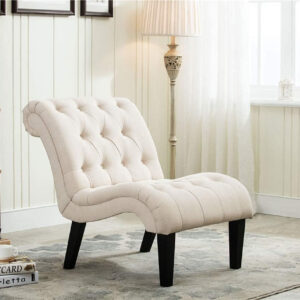 Yongqiang Black Faux Leather Accent Chair Modern Button Tufted Upholstered Armless Chair for Bedroom Living Room with Wood Legs