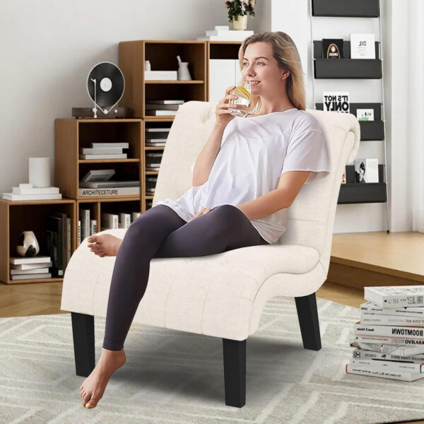 Yongqiang Black Faux Leather Accent Chair Modern Button Tufted Upholstered Armless Chair for Bedroom Living Room with Wood Legs