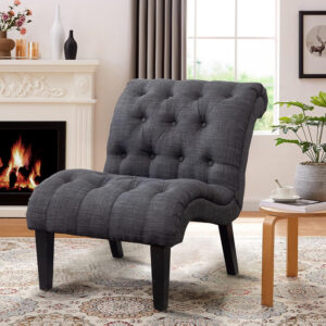 Yongqiang Black Faux Leather Accent Chair Modern Button Tufted Upholstered Armless Chair for Bedroom Living Room with Wood Legs