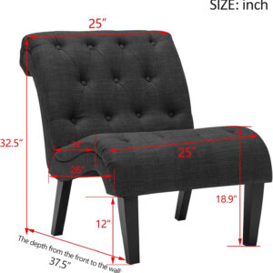Yongqiang Black Faux Leather Accent Chair Modern Button Tufted Upholstered Armless Chair for Bedroom Living Room with Wood Legs