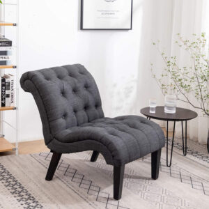 Yongqiang Black Faux Leather Accent Chair Modern Button Tufted Upholstered Armless Chair for Bedroom Living Room with Wood Legs