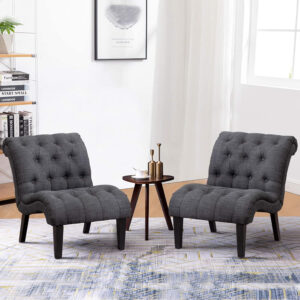 Yongqiang Black Faux Leather Accent Chair Modern Button Tufted Upholstered Armless Chair for Bedroom Living Room with Wood Legs