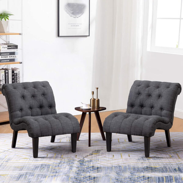 Yongqiang Black Faux Leather Accent Chair Modern Button Tufted Upholstered Armless Chair for Bedroom Living Room with Wood Legs