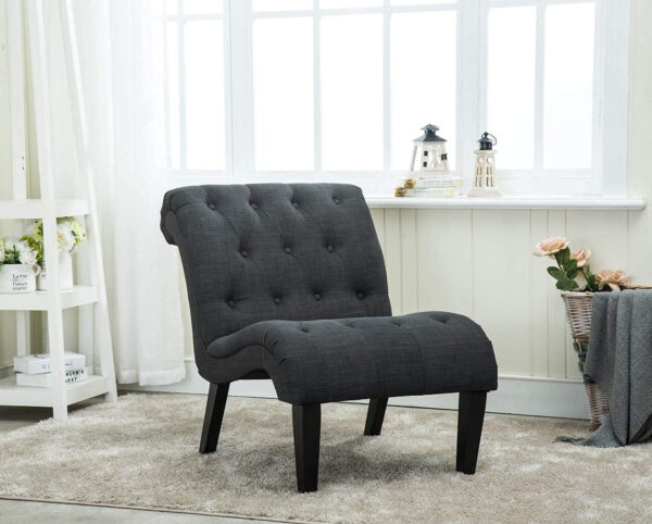 Yongqiang Black Faux Leather Accent Chair Modern Button Tufted Upholstered Armless Chair for Bedroom Living Room with Wood Legs