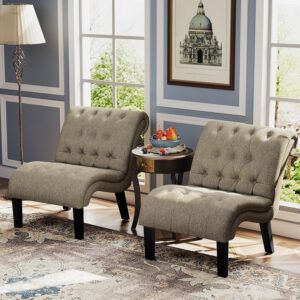 Yongqiang Black Faux Leather Accent Chair Modern Button Tufted Upholstered Armless Chair for Bedroom Living Room with Wood Legs