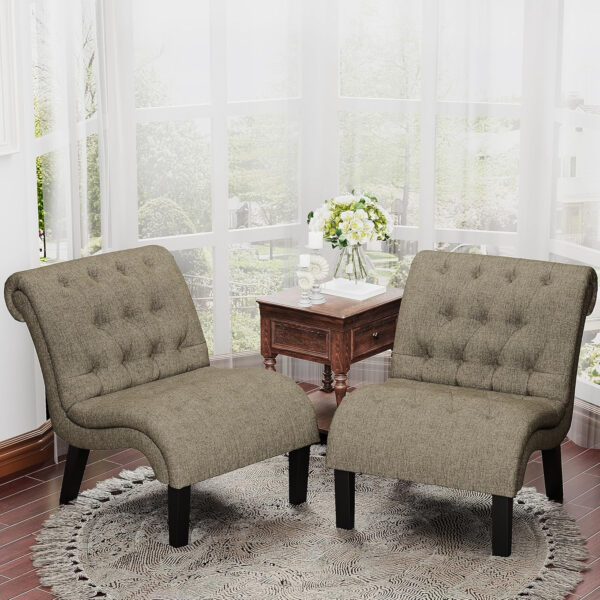 Yongqiang Black Faux Leather Accent Chair Modern Button Tufted Upholstered Armless Chair for Bedroom Living Room with Wood Legs