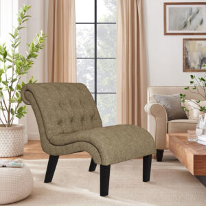 Yongqiang Black Faux Leather Accent Chair Modern Button Tufted Upholstered Armless Chair for Bedroom Living Room with Wood Legs