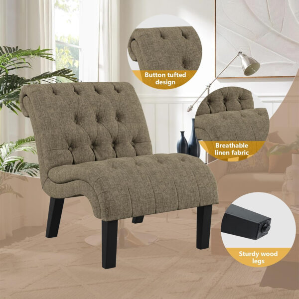 Yongqiang Black Faux Leather Accent Chair Modern Button Tufted Upholstered Armless Chair for Bedroom Living Room with Wood Legs