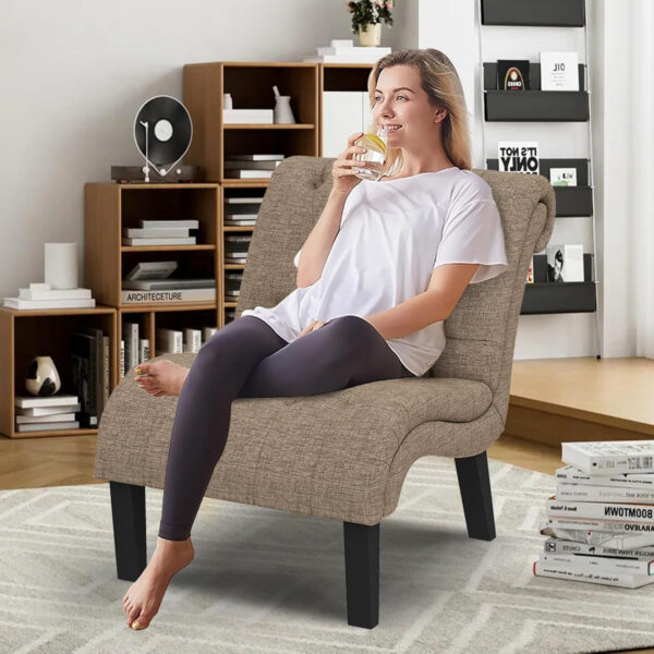 Yongqiang Black Faux Leather Accent Chair Modern Button Tufted Upholstered Armless Chair for Bedroom Living Room with Wood Legs