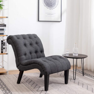 Yongqiang Black Faux Leather Accent Chair Modern Button Tufted Upholstered Armless Chair for Bedroom Living Room with Wood Legs