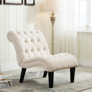 Yongqiang Black Faux Leather Accent Chair Modern Button Tufted Upholstered Armless Chair for Bedroom Living Room with Wood Legs