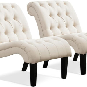 Yongqiang Black Faux Leather Accent Chair Modern Button Tufted Upholstered Armless Chair for Bedroom Living Room with Wood Legs