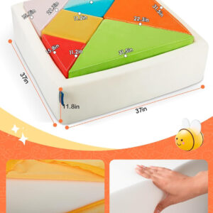 Kids Play Sofa, Tangram Square Puzzles Couch Furniture, Modular Kids Play Couchs Furniture, Puzzle Solving Couch Building Fort for Playroom Bedroom Boys Girls Teens, Rainbow