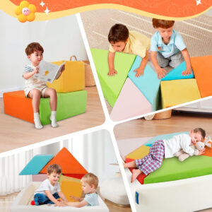 Kids Play Sofa, Tangram Square Puzzles Couch Furniture, Modular Kids Play Couchs Furniture, Puzzle Solving Couch Building Fort for Playroom Bedroom Boys Girls Teens, Rainbow