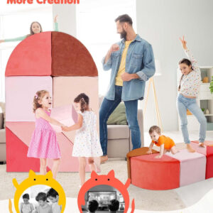 Kids Play Sofa, Tangram Square Puzzles Couch Furniture, Modular Kids Play Couchs Furniture, Puzzle Solving Couch Building Fort for Playroom Bedroom Boys Girls Teens, Rainbow