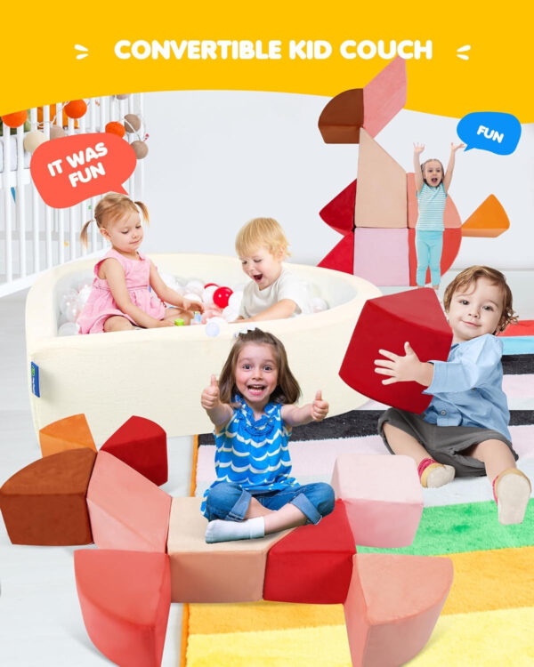 Kids Play Sofa, Tangram Square Puzzles Couch Furniture, Modular Kids Play Couchs Furniture, Puzzle Solving Couch Building Fort for Playroom Bedroom Boys Girls Teens, Rainbow