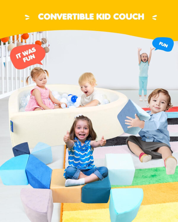 Kids Play Sofa, Tangram Square Puzzles Couch Furniture, Modular Kids Play Couchs Furniture, Puzzle Solving Couch Building Fort for Playroom Bedroom Boys Girls Teens, Rainbow