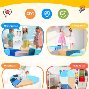 Kids Play Sofa, Tangram Square Puzzles Couch Furniture, Modular Kids Play Couchs Furniture, Puzzle Solving Couch Building Fort for Playroom Bedroom Boys Girls Teens, Rainbow