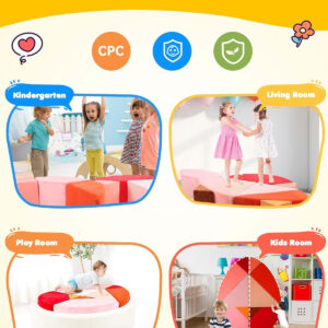 Kids Play Sofa, Tangram Square Puzzles Couch Furniture, Modular Kids Play Couchs Furniture, Puzzle Solving Couch Building Fort for Playroom Bedroom Boys Girls Teens, Rainbow