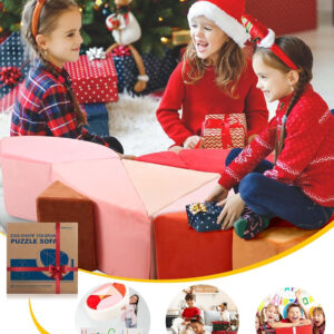 Kids Play Sofa, Tangram Square Puzzles Couch Furniture, Modular Kids Play Couchs Furniture, Puzzle Solving Couch Building Fort for Playroom Bedroom Boys Girls Teens, Rainbow