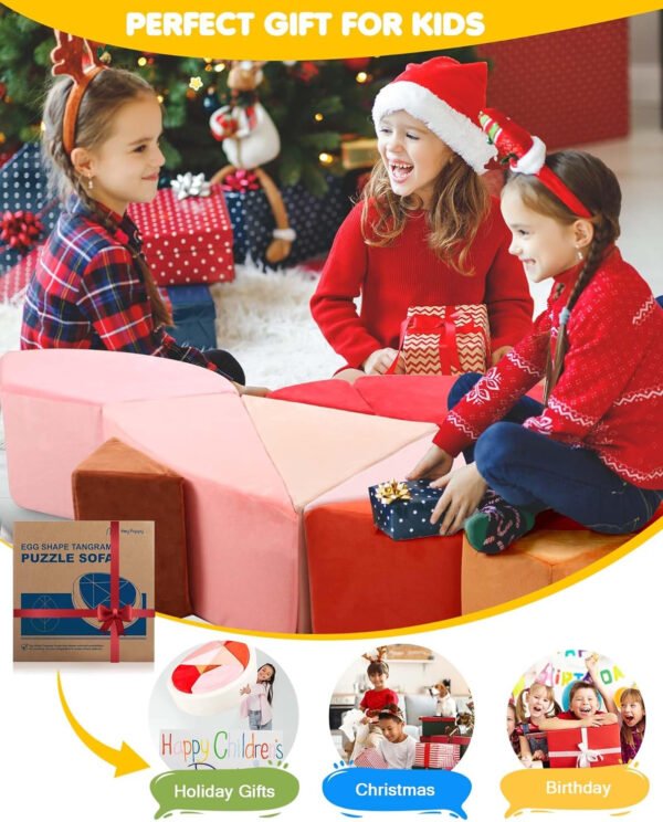Kids Play Sofa, Tangram Square Puzzles Couch Furniture, Modular Kids Play Couchs Furniture, Puzzle Solving Couch Building Fort for Playroom Bedroom Boys Girls Teens, Rainbow