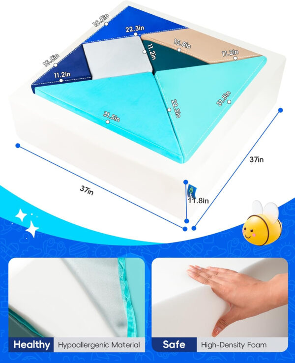 Kids Play Sofa, Tangram Square Puzzles Couch Furniture, Modular Kids Play Couchs Furniture, Puzzle Solving Couch Building Fort for Playroom Bedroom Boys Girls Teens, Rainbow