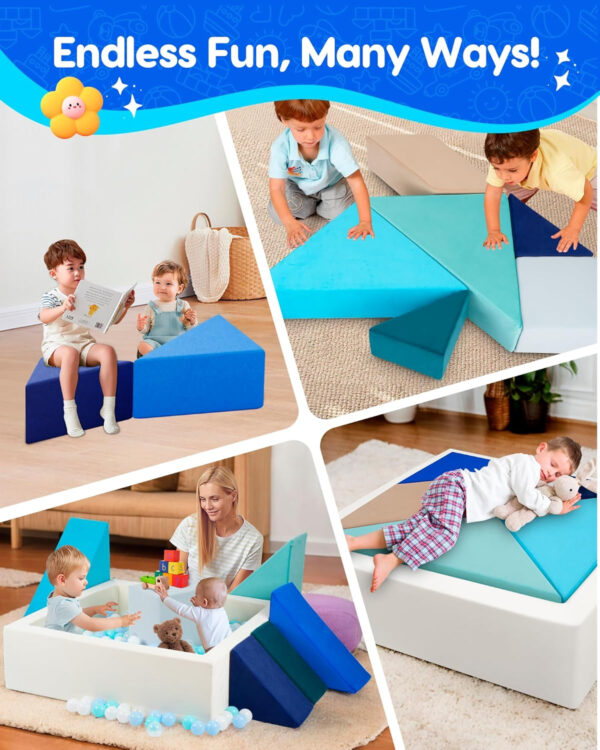 Kids Play Sofa, Tangram Square Puzzles Couch Furniture, Modular Kids Play Couchs Furniture, Puzzle Solving Couch Building Fort for Playroom Bedroom Boys Girls Teens, Rainbow
