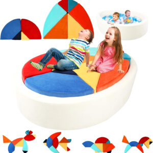 Kids Play Sofa, Tangram Square Puzzles Couch Furniture, Modular Kids Play Couchs Furniture, Puzzle Solving Couch Building Fort for Playroom Bedroom Boys Girls Teens, Rainbow