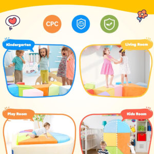 Kids Play Sofa, Tangram Square Puzzles Couch Furniture, Modular Kids Play Couchs Furniture, Puzzle Solving Couch Building Fort for Playroom Bedroom Boys Girls Teens, Rainbow