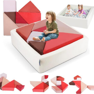 Kids Play Sofa, Tangram Square Puzzles Couch Furniture, Modular Kids Play Couchs Furniture, Puzzle Solving Couch Building Fort for Playroom Bedroom Boys Girls Teens, Rainbow