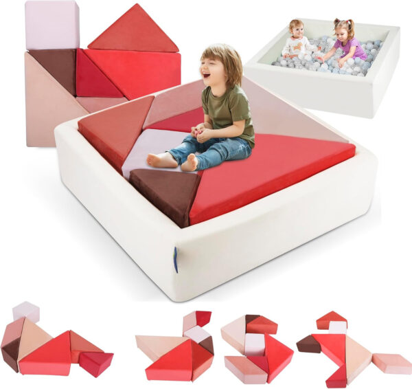 Kids Play Sofa, Tangram Square Puzzles Couch Furniture, Modular Kids Play Couchs Furniture, Puzzle Solving Couch Building Fort for Playroom Bedroom Boys Girls Teens, Rainbow