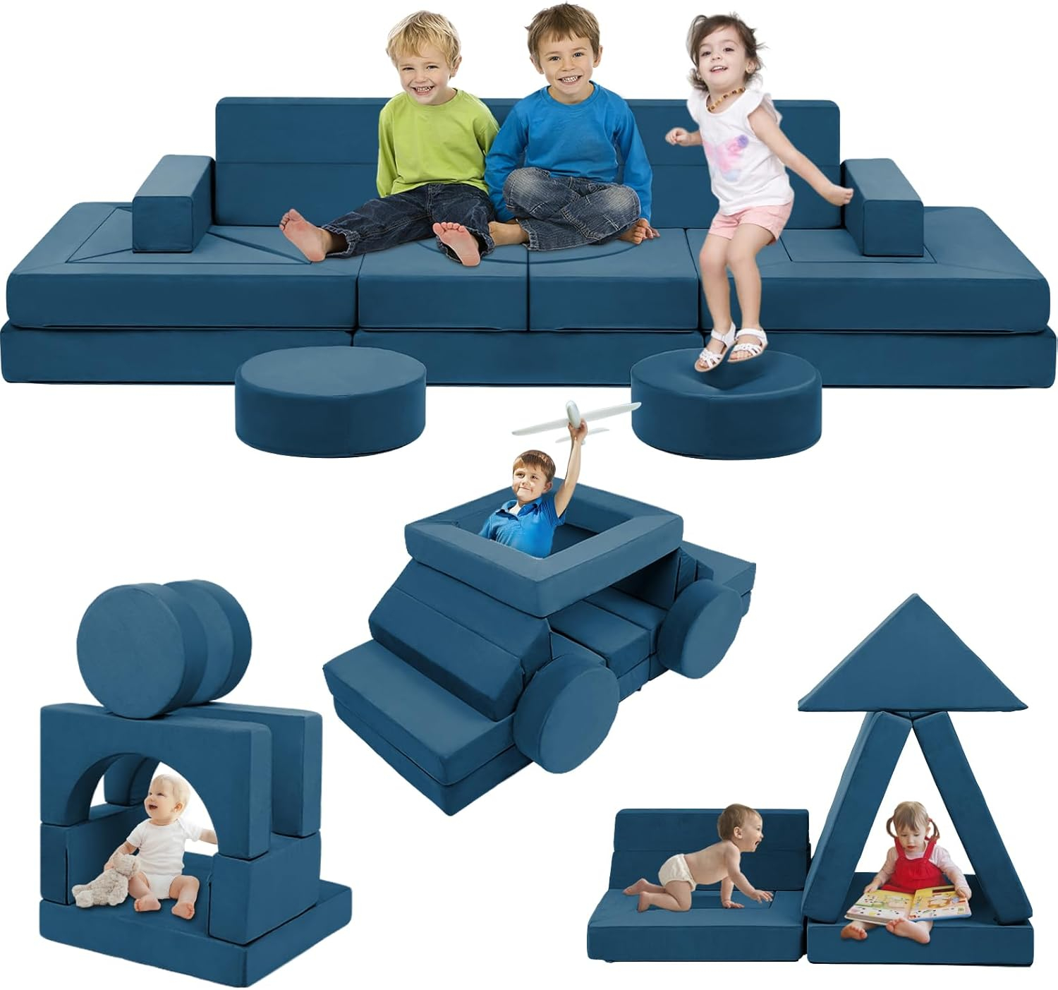 22Pcs Modular Kids Play Couch - Kids Couch for Playroom Bedroom Living Rooms Toddler Sofa for Inspiring Child Creativity，Children Convertible Foam Sofa