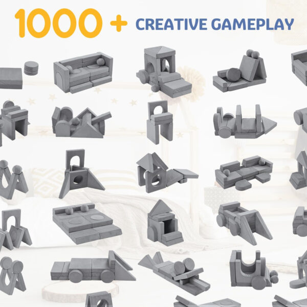 22Pcs Modular Kids Play Couch, 1000+DIY Creativing Playroom Furniture for Kids, Toddler Couch, Convertible Foam and Floor Cushion for Boys and Girls,Dark Grey2