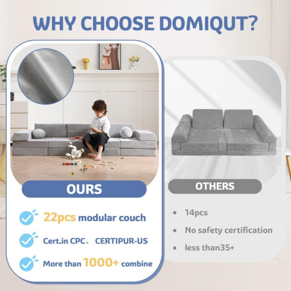 22Pcs Modular Kids Play Couch, 1000+DIY Creativing Playroom Furniture for Kids, Toddler Couch, Convertible Foam and Floor Cushion for Boys and Girls,Dark Grey2