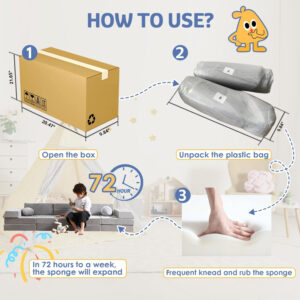 22Pcs Modular Kids Play Couch, 1000+DIY Creativing Playroom Furniture for Kids, Toddler Couch, Convertible Foam and Floor Cushion for Boys and Girls,Dark Grey2