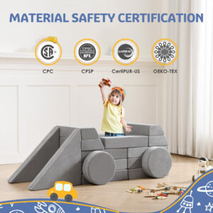 22Pcs Modular Kids Play Couch, 1000+DIY Creativing Playroom Furniture for Kids, Toddler Couch, Convertible Foam and Floor Cushion for Boys and Girls,Dark Grey2