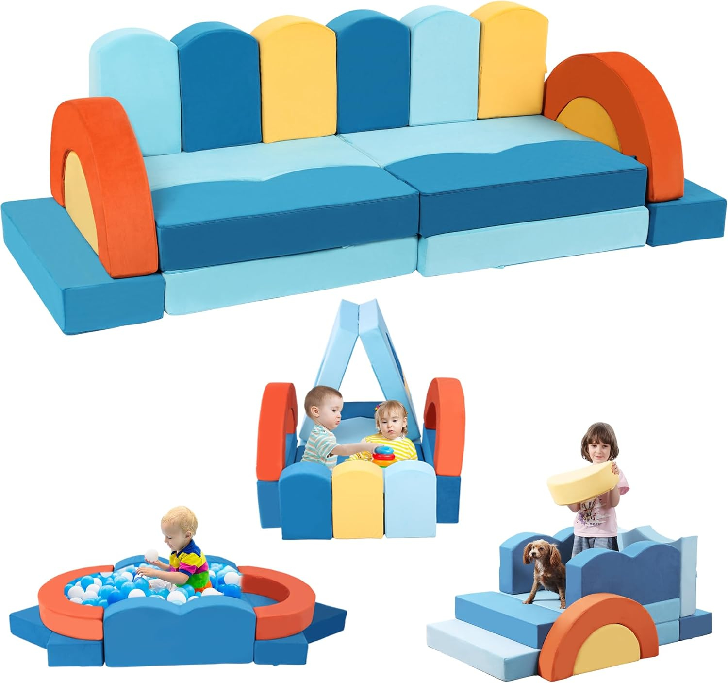 22Pcs Modular Kids Play Couch for Toddler - Kids Sofa Bed for Playroom, Convertible Furniture Ocean Theme Modular Sofa Building Fort for Inspiring Creativity