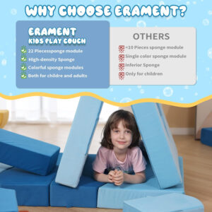 22Pcs Modular Kids Play Couch for Toddler - Kids Sofa Bed for Playroom, Convertible Furniture Ocean Theme Modular Sofa Building Fort for Inspiring Creativity