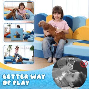 22Pcs Modular Kids Play Couch for Toddler - Kids Sofa Bed for Playroom, Convertible Furniture Ocean Theme Modular Sofa Building Fort for Inspiring Creativity