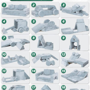 Lunix LX15 14pcs Modular Kids Play Couch, Child Sectional Sofa, Fortplay Bedroom and Playroom Furniture for Toddlers, Convertible Foam and Floor Cushion for Boys and Girls, Gray