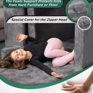 Lunix LX15 14pcs Modular Kids Play Couch, Child Sectional Sofa, Fortplay Bedroom and Playroom Furniture for Toddlers, Convertible Foam and Floor Cushion for Boys and Girls, Gray