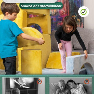 Lunix LX15 14pcs Modular Kids Play Couch, Child Sectional Sofa, Fortplay Bedroom and Playroom Furniture for Toddlers, Convertible Foam and Floor Cushion for Boys and Girls, Gray