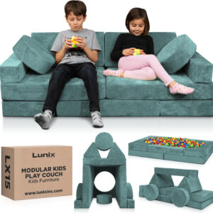 Lunix LX15 14pcs Modular Kids Play Couch, Child Sectional Sofa, Fortplay Bedroom and Playroom Furniture for Toddlers, Convertible Foam and Floor Cushion for Boys and Girls, Gray