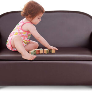 Costzon Kids Couch, 2 in 1 Double Seat Children's Sofa w/Under Seat Storage, PU Leather Surface, Toddler Armrest Chair, Kids Room, Soft Sofa with Storage for Preschool Baby Boys Girls Gifts