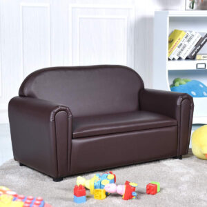 Costzon Kids Couch, 2 in 1 Double Seat Children's Sofa w/Under Seat Storage, PU Leather Surface, Toddler Armrest Chair, Kids Room, Soft Sofa with Storage for Preschool Baby Boys Girls Gifts