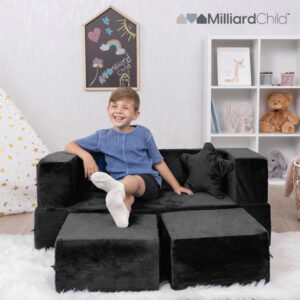 68881eeb20131c179ff63e00b58f7c053f811e43cd4bf30062c03.jpg Milliard Kids Couch - Modular Kids Sofa for Toddler and Baby Playroom/Bedroom Furniture (Black) with Bonus Pillow