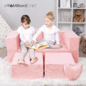 68881ef39b2660e8dc9a42a6f5e25a380055b7a53f5a7481edd7b.jpg Milliard Kids Couch - Modular Kids Sofa for Toddler and Baby Playroom/Bedroom Furniture (Black) with Bonus Pillow