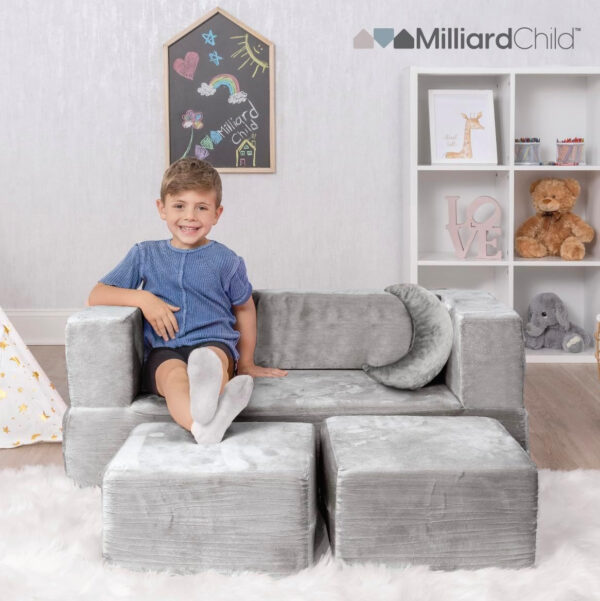 68881f11e3028c6052fd1d486b837da15d30b2a84072de6553f74.jpg Milliard Kids Couch - Modular Kids Sofa for Toddler and Baby Playroom/Bedroom Furniture (Black) with Bonus Pillow